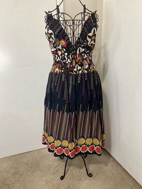 Cassee’s Women 2X Boho Midi Dress Empire Waist Strappy Floral Cotton Casual